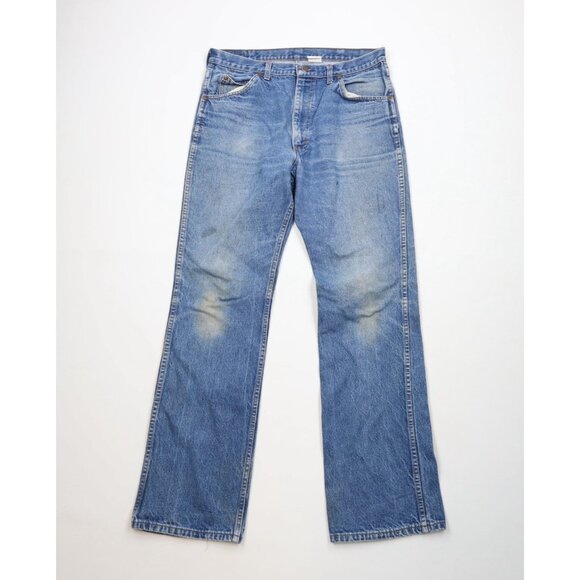 Vtg 70s Streetwear Mens 34x34 Distressed Flared Wide Leg Denim Jeans Blue USA